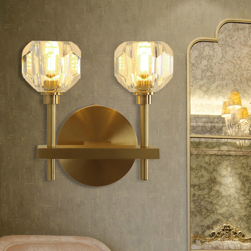 Modernism Dome Wall Light Fixture Clear Crystal 1/2-Light Living Room Wall Mounted Lamp in Brass Finish