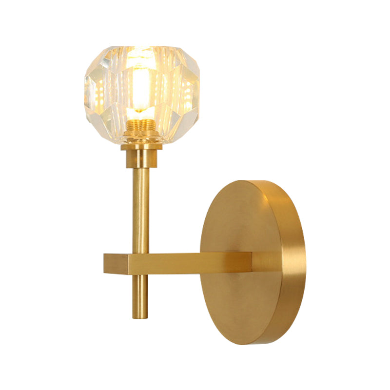 Modernism Dome Wall Light Fixture Clear Crystal 1/2-Light Living Room Wall Mounted Lamp in Brass Finish