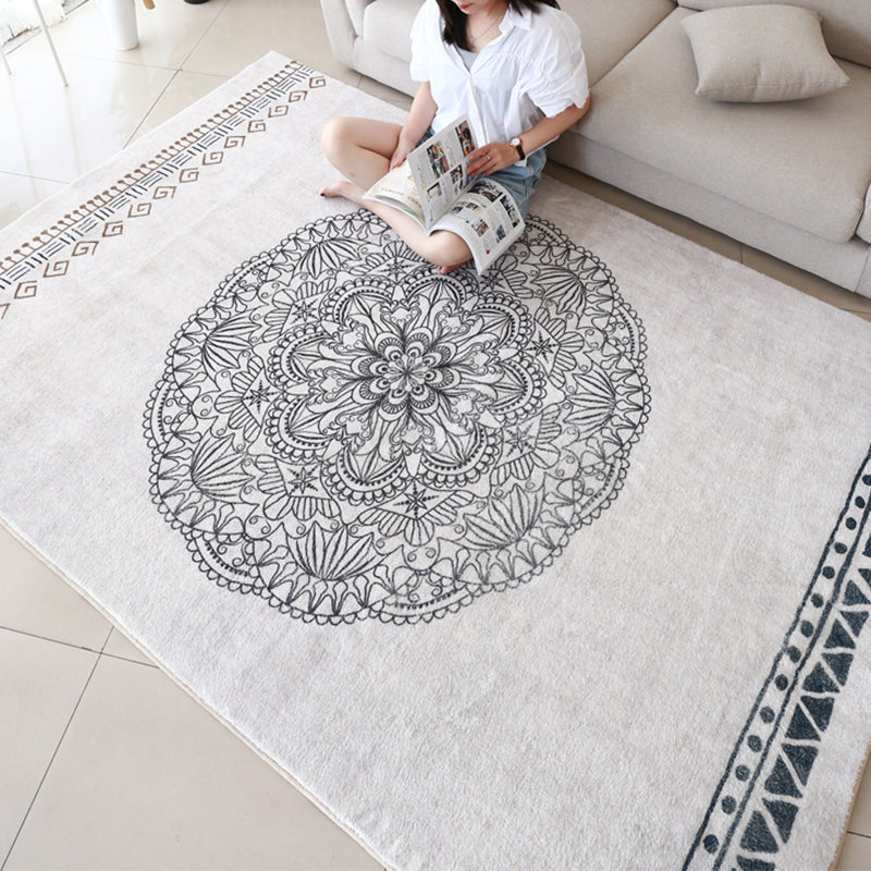 Moroccan Living Room Rug Multi Colored Flower Print Area Carpet Lamb Wool Non-Slip Backing Washable Indoor Rug