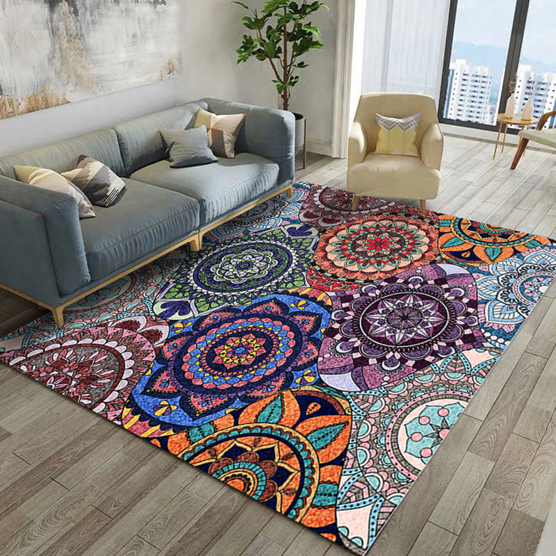 Boho-Chic Living Room Rug Multi Color Geometric Pattern Indoor Rug Anti-Slip Backing Easy Care Area Rug