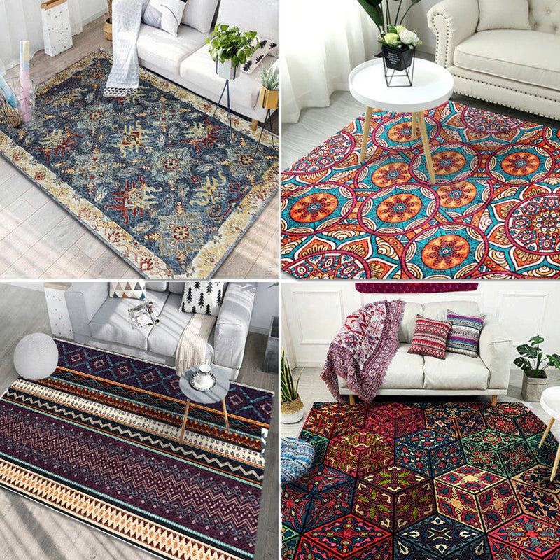 Boho-Chic Living Room Rug Multi Color Geometric Pattern Indoor Rug Anti-Slip Backing Easy Care Area Rug