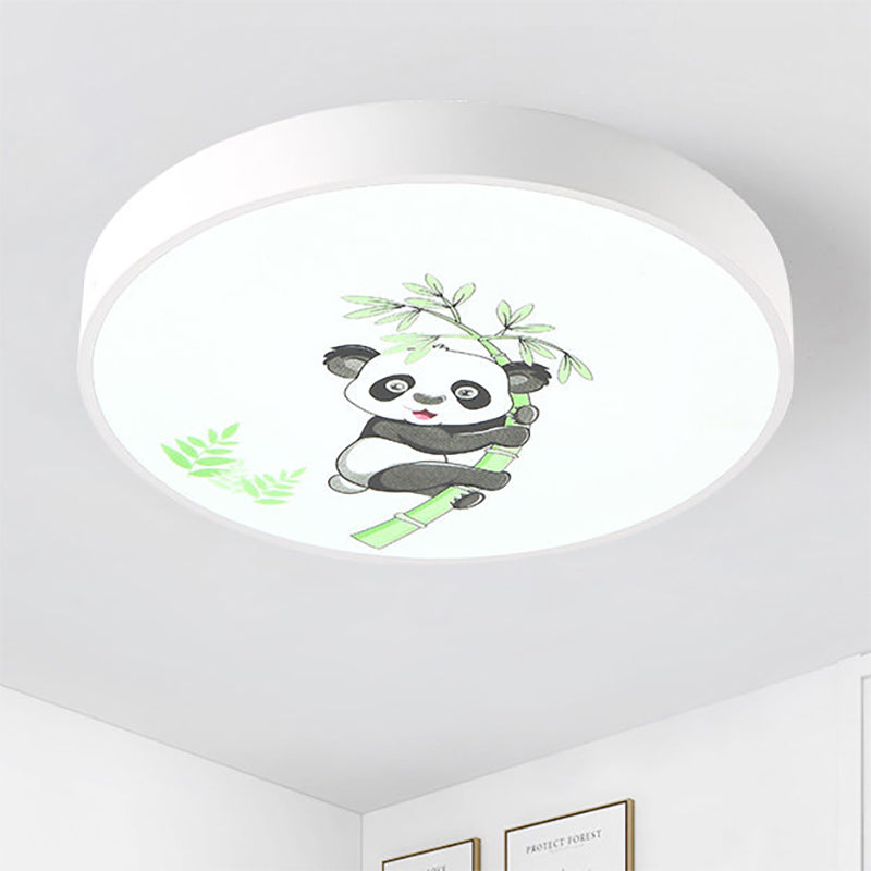 Kindergarten Circle Ceiling Mount Light with Panda Acrylic Animal Ceiling Fixture in White