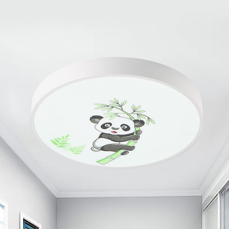 Kindergarten Circle Ceiling Mount Light with Panda Acrylic Animal Ceiling Fixture in White