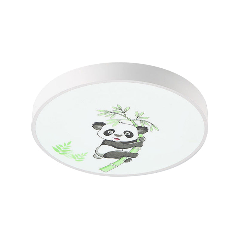 Kindergarten Circle Ceiling Mount Light with Panda Acrylic Animal Ceiling Fixture in White