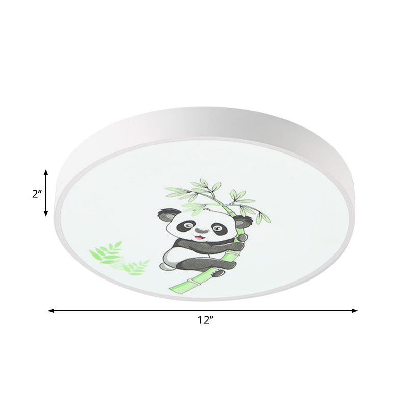 Kindergarten Circle Ceiling Mount Light with Panda Acrylic Animal Ceiling Fixture in White