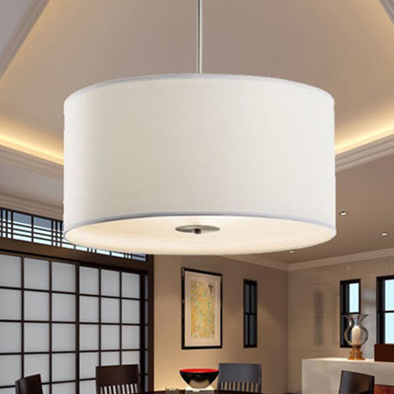 16"/19.5"/23.5" Dia Cylinder Suspension Pendant Contemporary Fabric White LED Hanging Pendant Lamp