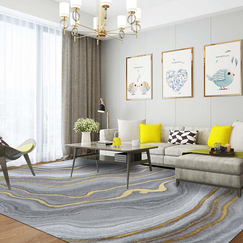 Gray Abstract Print Rug Polyster Modern Indoor Rug Anti-Slip Backing Machine Washable Area Carpet for Living Room
