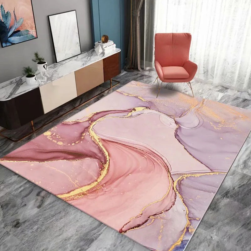 Casual Living Room Rug Multi-Color Abstract Printed Area Carpet Synthetics Non-Slip Backing Pet Friendly Indoor Rug
