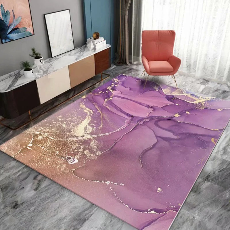 Casual Living Room Rug Multi-Color Abstract Printed Area Carpet Synthetics Non-Slip Backing Pet Friendly Indoor Rug