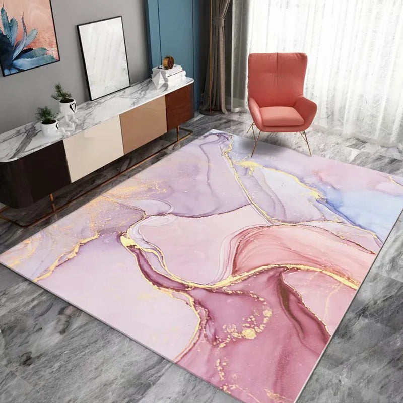 Casual Living Room Rug Multi-Color Abstract Printed Area Carpet Synthetics Non-Slip Backing Pet Friendly Indoor Rug