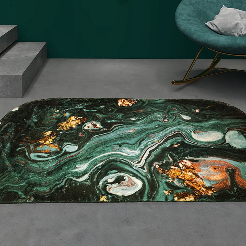 Blackish Green Abstract Pattern Rug Polypropylene Minimalist Indoor Rug Non-Slip Backing Pet Friendly Area Carpet for Decor