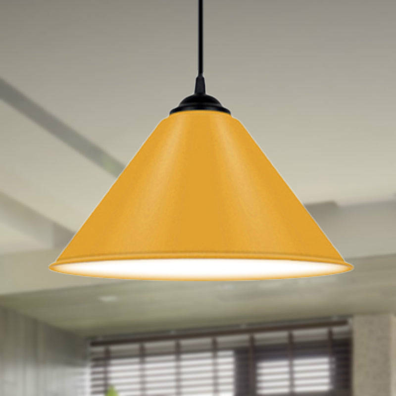 Luz colgante de cono de metal moderno 1 luz colgante de color rosa/amarillo/verde, 12 "/14"/16 "Dia