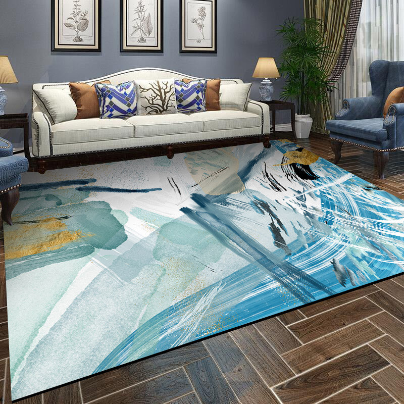 Scandinavian Living Room Rug Multi-Color Abstract Printed Indoor Rug Non-Slip Backing Stain-Resistant Area Carpet