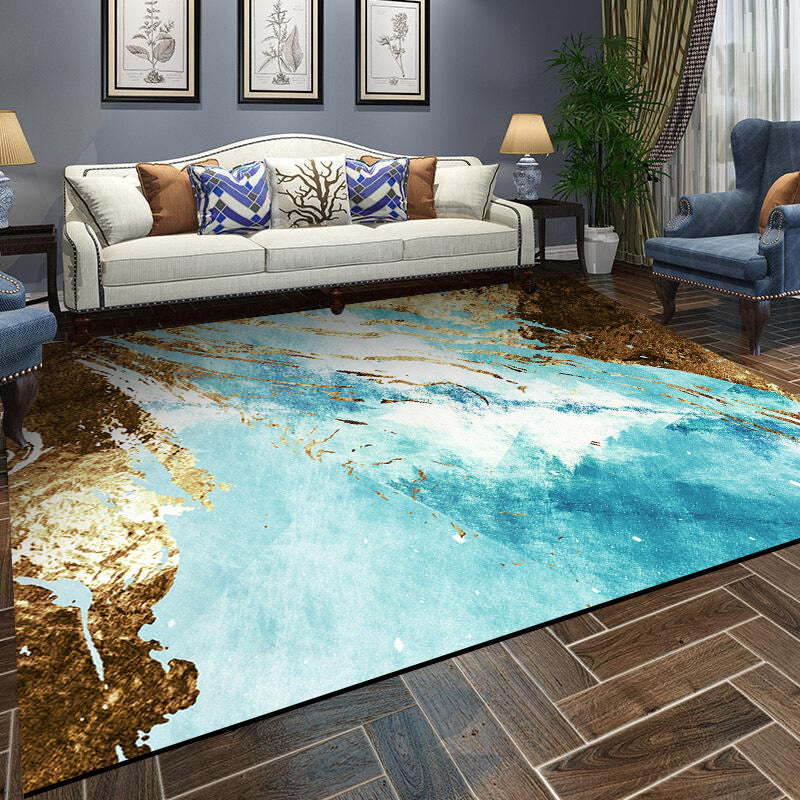 Scandinavian Living Room Rug Multi-Color Abstract Printed Indoor Rug Non-Slip Backing Stain-Resistant Area Carpet
