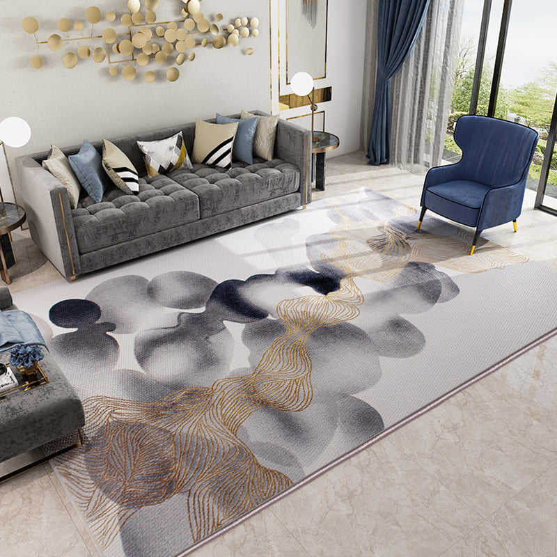 Modern Living Room Rug Multicolored Abstract Printed Area Carpet Polyster Non-Slip Backing Pet Friendly Area Rug
