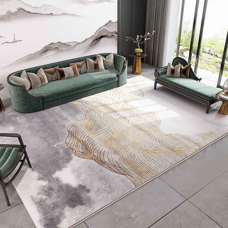 Modern Living Room Rug Multicolored Abstract Printed Area Carpet Polyster Non-Slip Backing Pet Friendly Area Rug