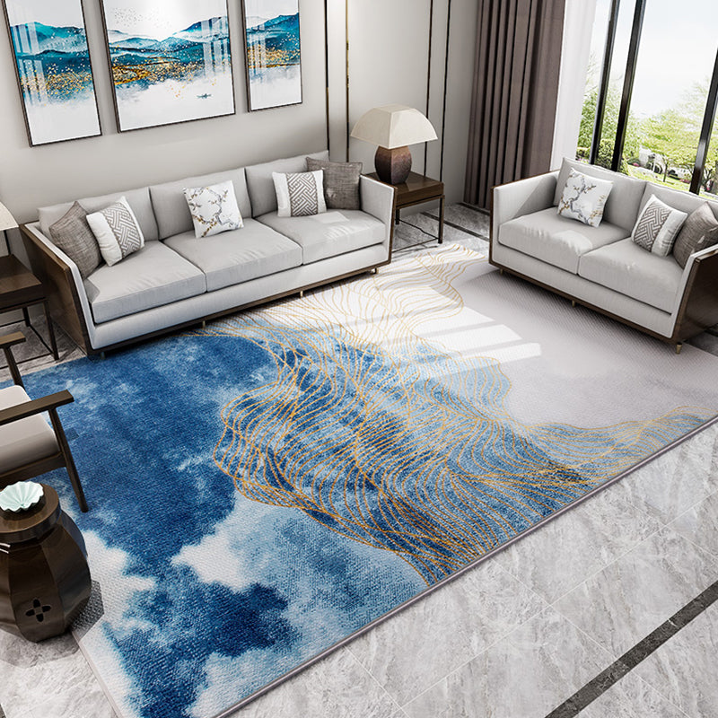 Modern Living Room Rug Multicolored Abstract Printed Area Carpet Polyster Non-Slip Backing Pet Friendly Area Rug