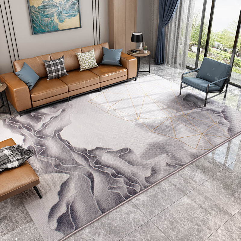Modern Living Room Rug Multicolored Abstract Printed Area Carpet Polyster Non-Slip Backing Pet Friendly Area Rug