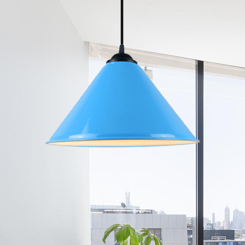 Luz colgante de cono de metal moderno 1 luz colgante de color rosa/amarillo/verde, 12 "/14"/16 "Dia
