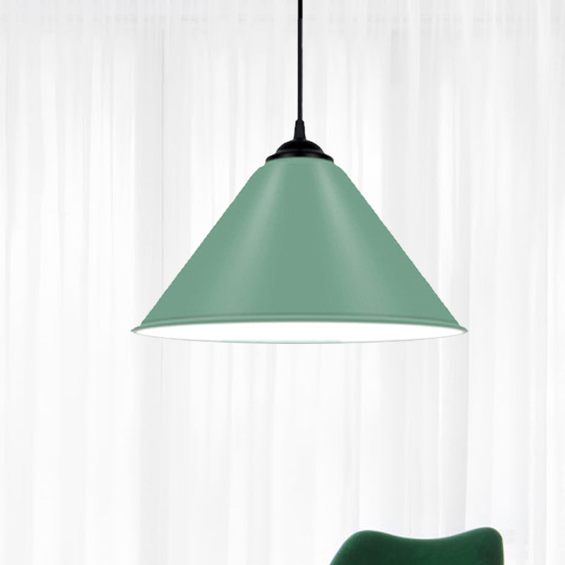 Luz colgante de cono de metal moderno 1 luz colgante de color rosa/amarillo/verde, 12 "/14"/16 "Dia