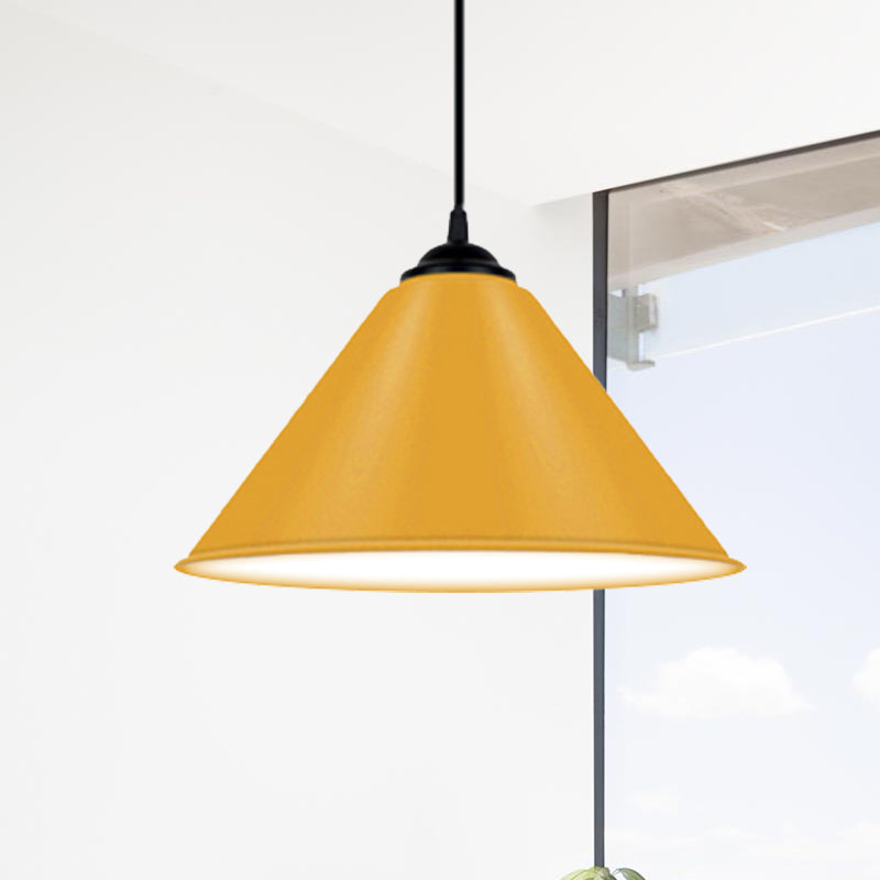 Luz colgante de cono de metal moderno 1 luz colgante de color rosa/amarillo/verde, 12 "/14"/16 "Dia