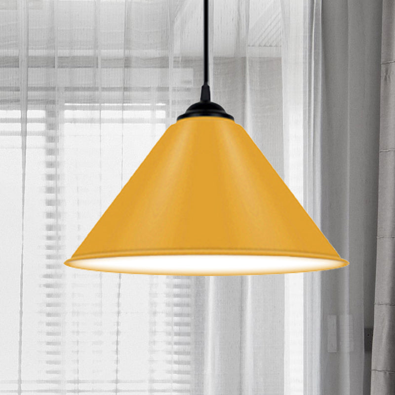 Luz colgante de cono de metal moderno 1 luz colgante de color rosa/amarillo/verde, 12 "/14"/16 "Dia