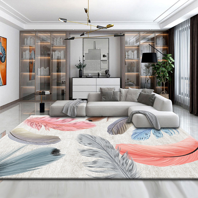 Minimalist Living Room Rug Multi Color Plant Printed Indoor Rug Non-Slip Backing Stain-Resistant Easy Care Area Carpet