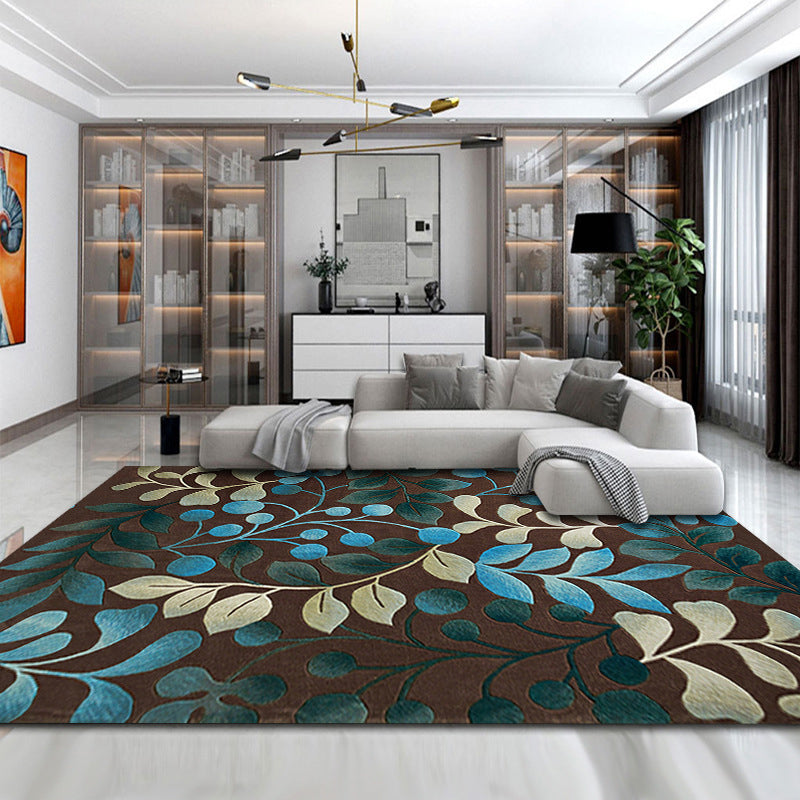 Minimalist Living Room Rug Multi Color Plant Printed Indoor Rug Non-Slip Backing Stain-Resistant Easy Care Area Carpet