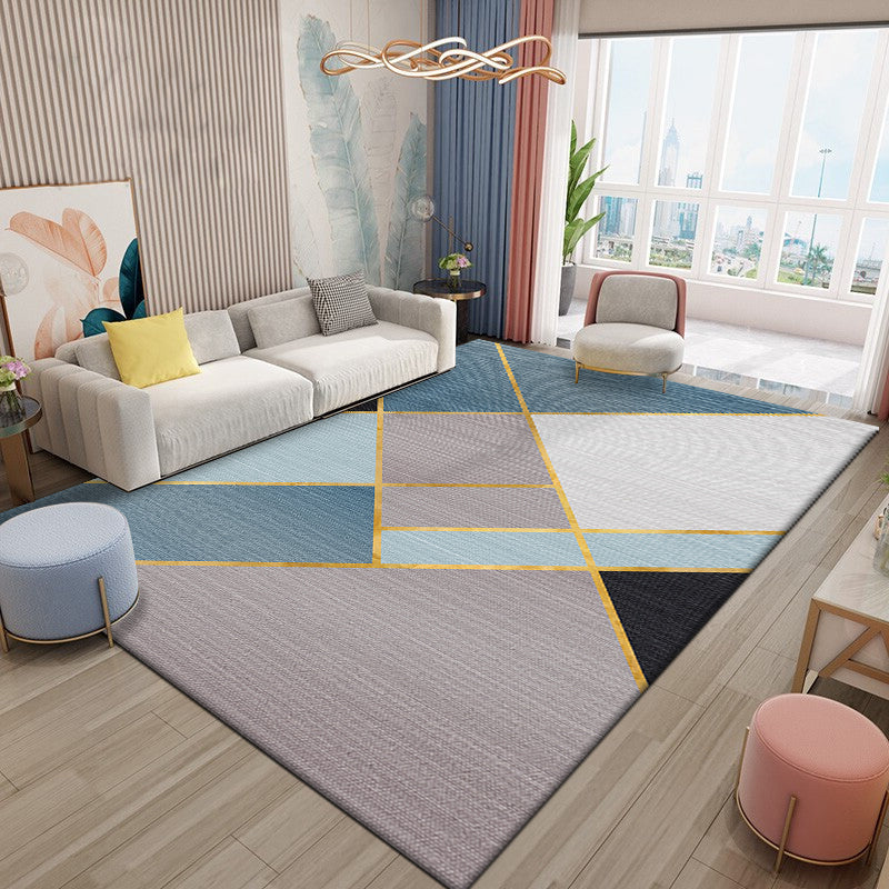 Casual Living Room Rug Multi Color Geometric Print Indoor Rug Polyster Non-Slip Backing Stain-Resistant Area Rug