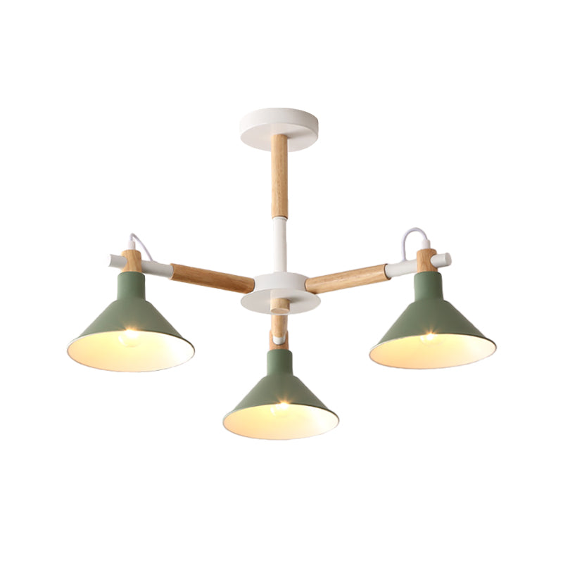 Macaroon hoorn vorm hanglampen 3 bollen metaal en houten hangende lamp voor eetkamer kinderslaapkamer