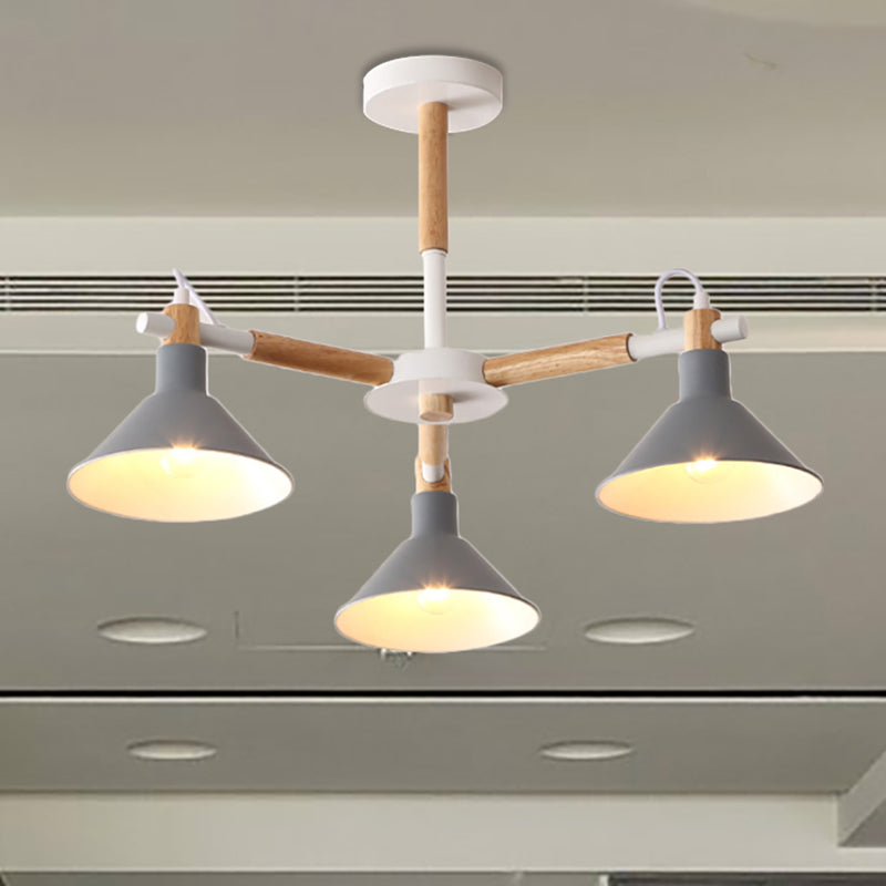 Macaroon hoorn vorm hanglampen 3 bollen metaal en houten hangende lamp voor eetkamer kinderslaapkamer