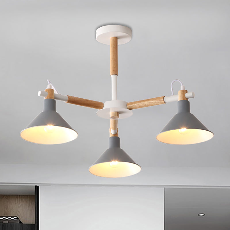 Macaroon hoorn vorm hanglampen 3 bollen metaal en houten hangende lamp voor eetkamer kinderslaapkamer