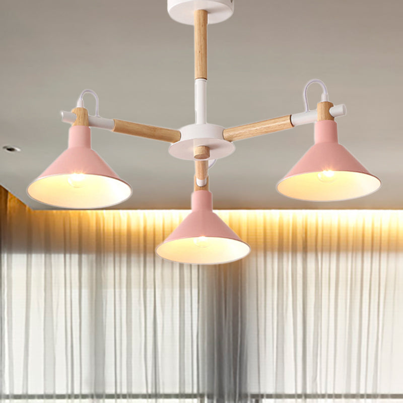 Macaroon hoorn vorm hanglampen 3 bollen metaal en houten hangende lamp voor eetkamer kinderslaapkamer