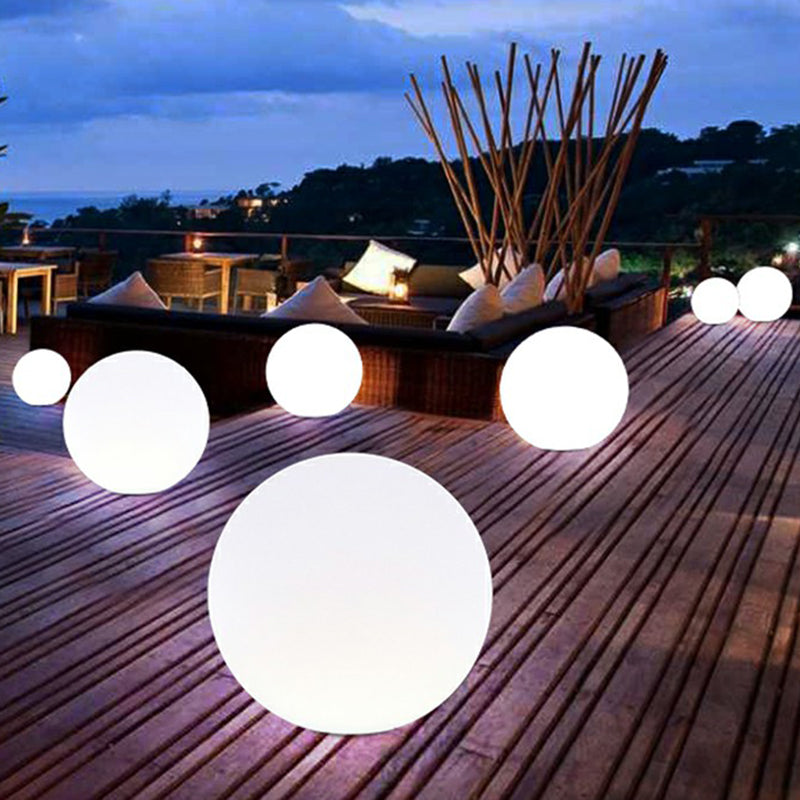 White Spherical Rechargeable Ground Lamp Minimalist Plastic Solar LED Lawn Light for Yard