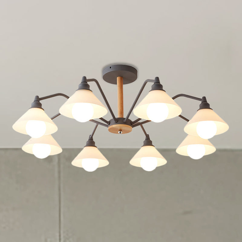 Pyramid Living Room Chandelier Metal 8 Lights Modern Hanging Lights in Black/Green/Grey