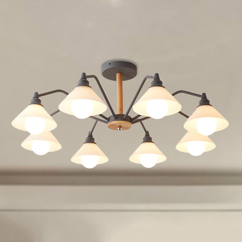 Pyramid Living Room Chandelier Metal 8 Lights Modern Hanging Lights in Black/Green/Grey