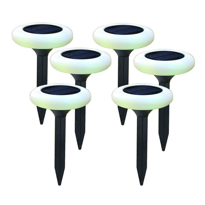 Donut Shaped Solar LED Stake Lamp Simple Plastic Garden Lawn Light in Black and White
