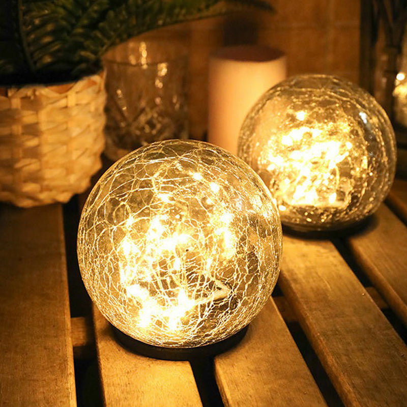 Crackle Glass Ball Stake Light Simplicity Black Solar LED Inground Lamp for Path
