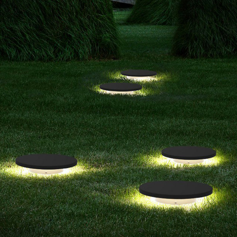 Matte Grey Disc Underground Lamp Nordic Aluminum Solar LED Path Light with Stake