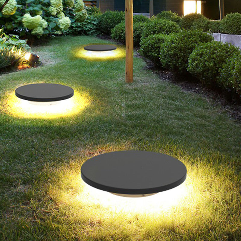 Matte Grey Disc Underground Lamp Nordic Aluminum Solar LED Path Light with Stake