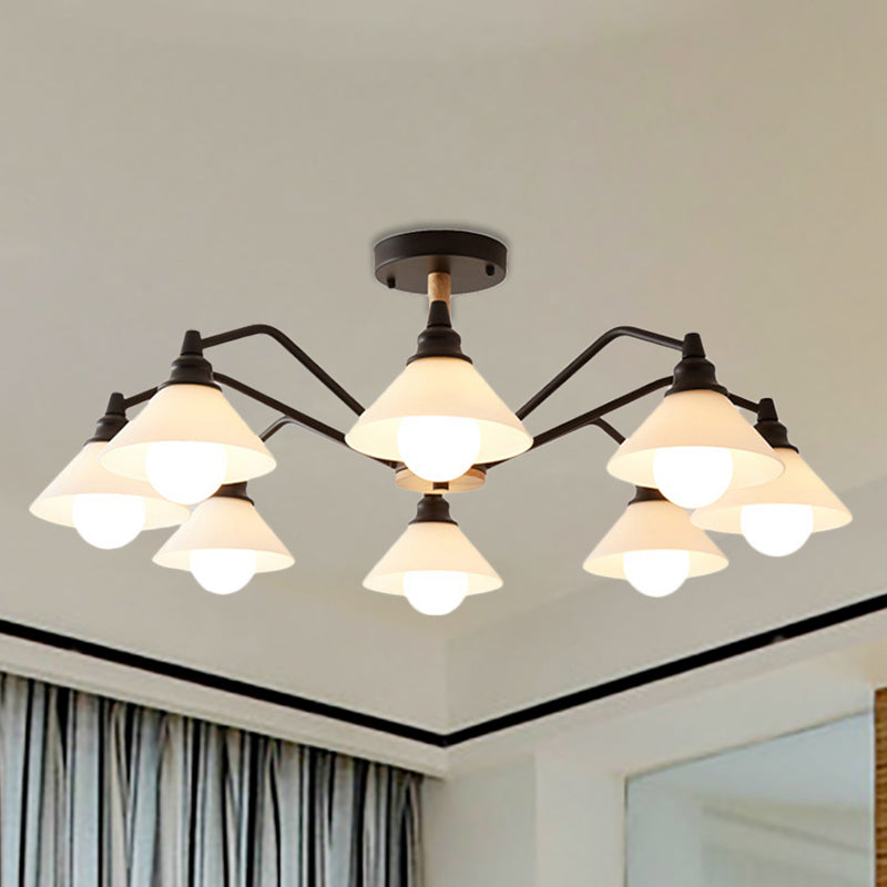 Pyramid Living Room Chandelier Metal 8 Lights Modern Hanging Lights in Black/Green/Grey