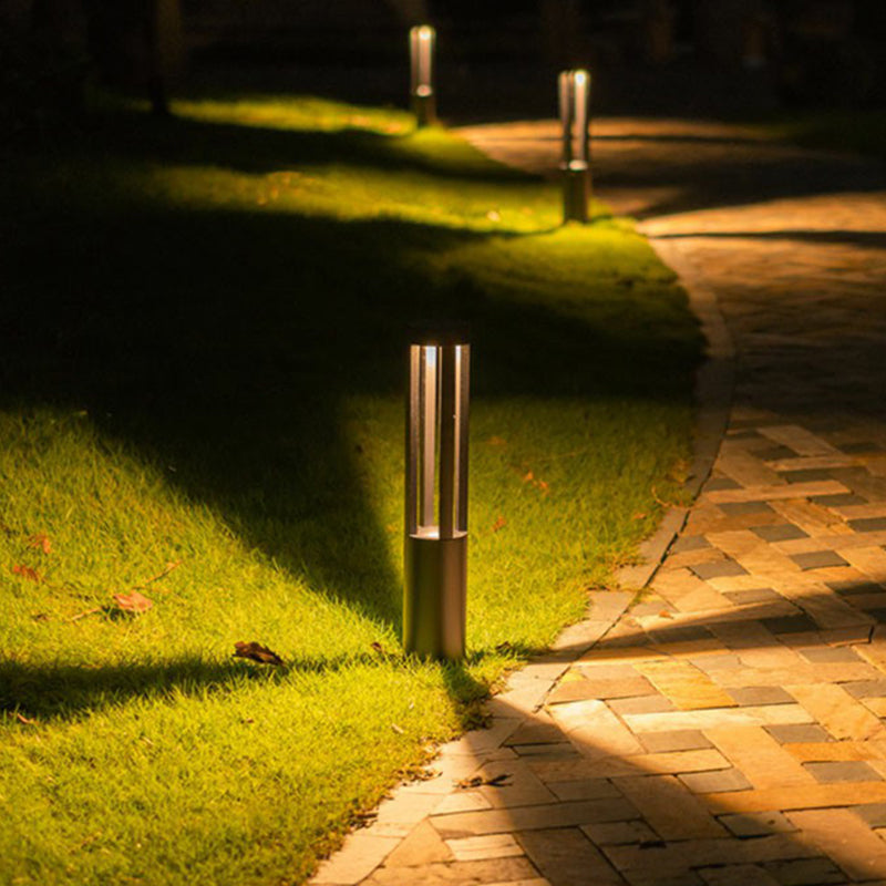 Aluminum Cylindrical Solar Ground Lamp Contemporary Black LED Pathway Light for Yard