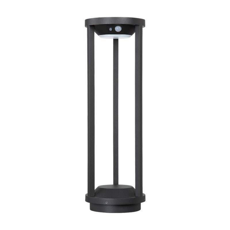 Simple Solar LED Path Lamp Black Cylindrical Ground Light with Metal Frame for Patio