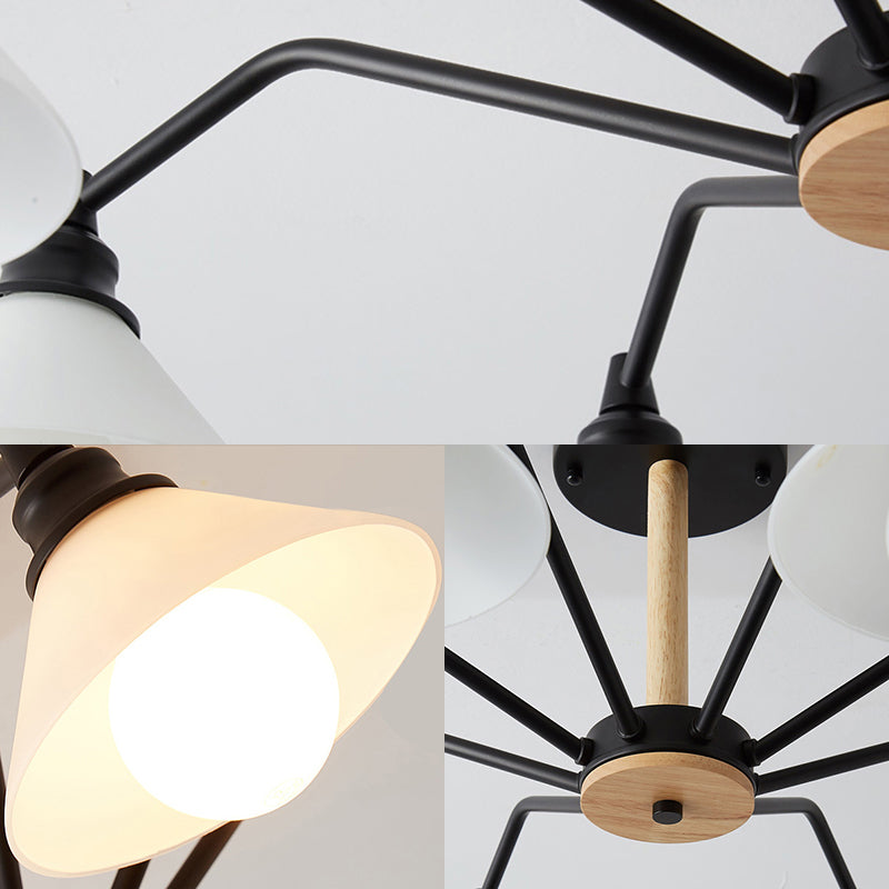 Pyramid Living Room Chandelier Metal 8 Lights Modern Hanging Lights in Black/Green/Grey