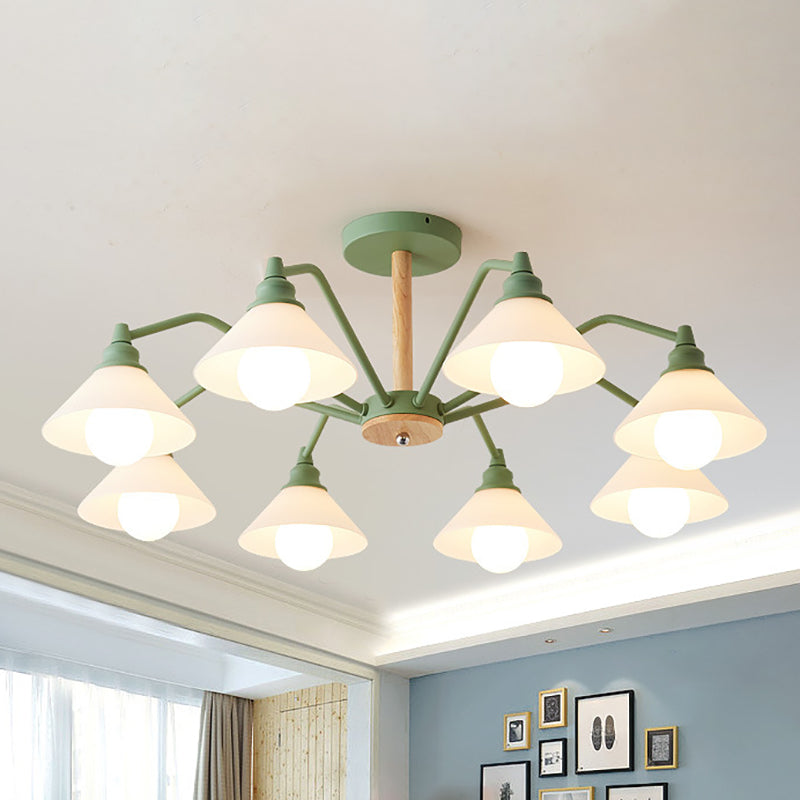 Pyramid Living Room Chandelier Metal 8 Lights Modern Hanging Lights in Black/Green/Grey