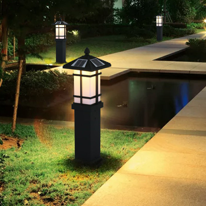 Black Rectangle Solar Ground Lamp Minimalist Opal Frosted Glass LED Lawn Light for Outdoor