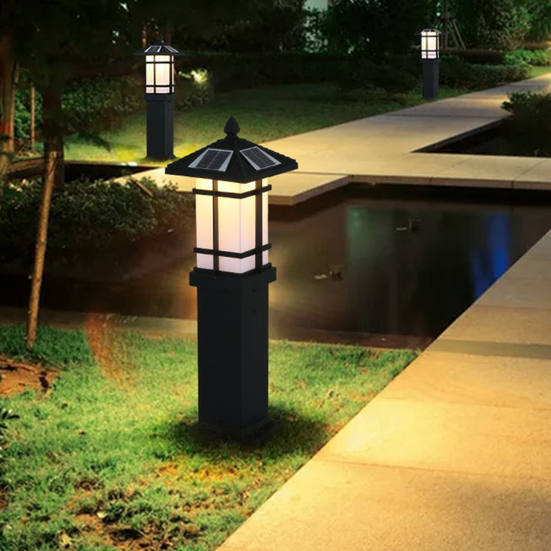 Black Rectangle Solar Ground Lamp Minimalist Opal Frosted Glass LED Lawn Light for Outdoor