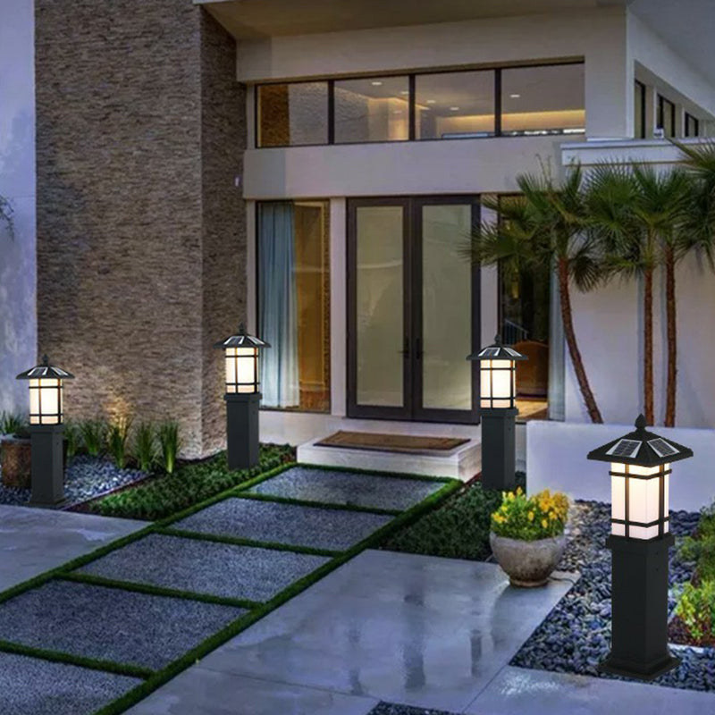 Black Rectangle Solar Ground Lamp Minimalist Opal Frosted Glass LED Lawn Light for Outdoor