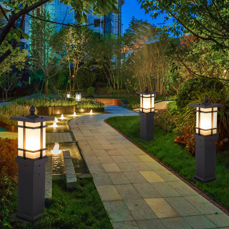 Black Rectangle Solar Ground Lamp Minimalist Opal Frosted Glass LED Lawn Light for Outdoor