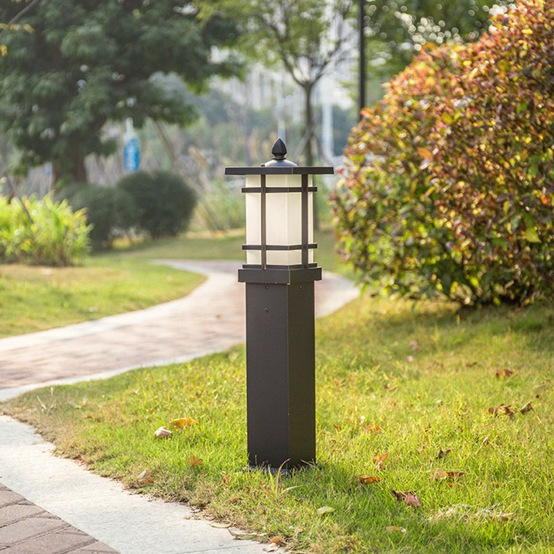 Black Rectangle Solar Ground Lamp Minimalist Opal Frosted Glass LED Lawn Light for Outdoor